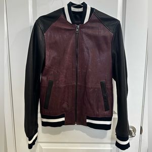 Michael Kors Mens Varsity Leather Bomber Jacket